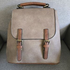 Jen & Co. Brooks Convertible Backpack Khaki Vegan Leather Magnetic Closure